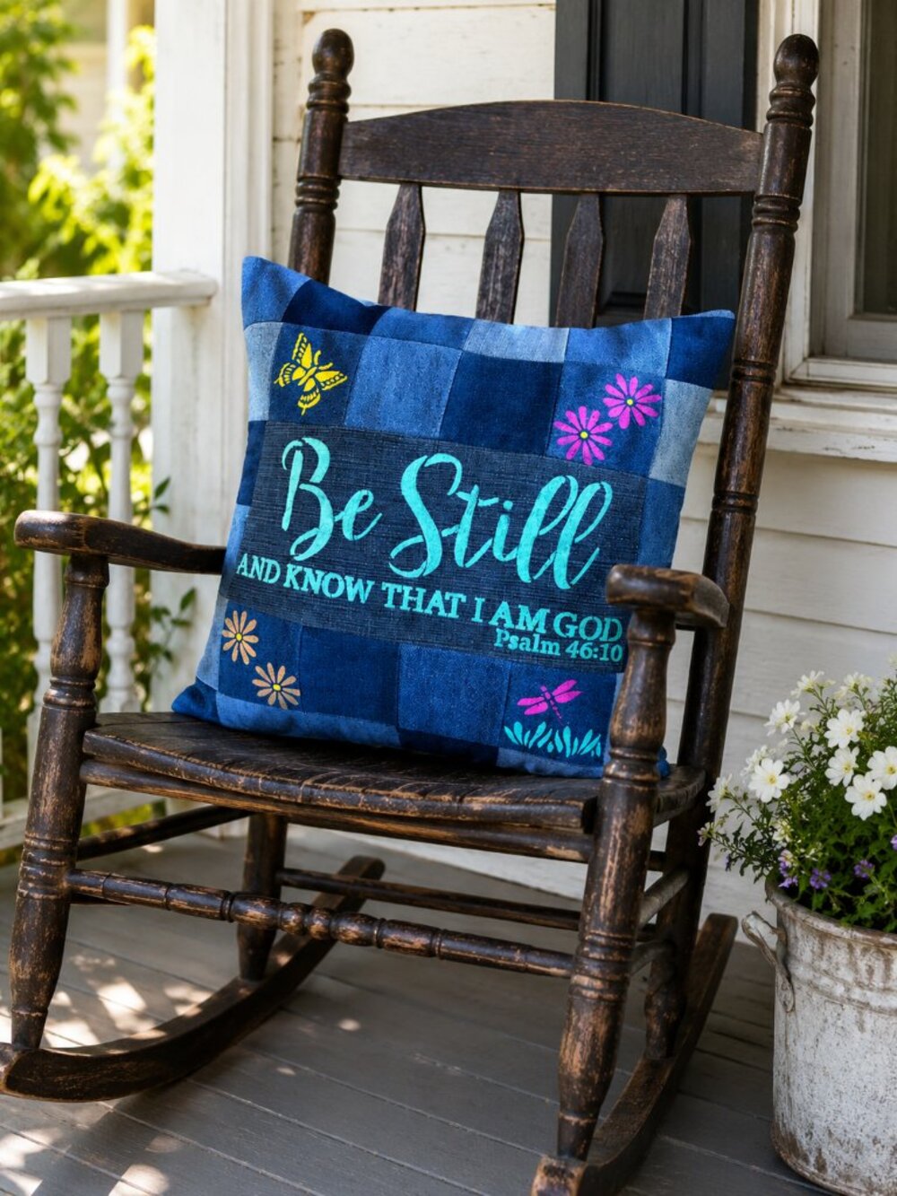 Inspirational Pillow Cover 18 x 18 Hand Painted Patchwork Christian Home Décor